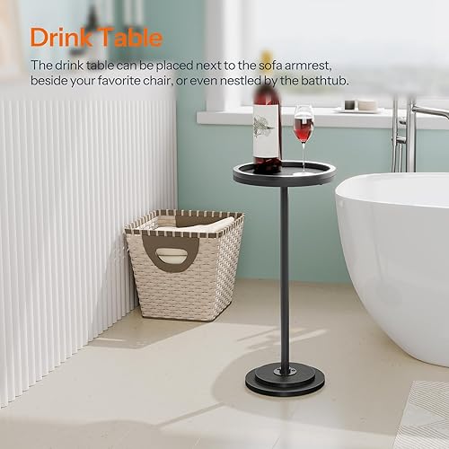 Miniatura 5 de HOOBRO Mesa auxiliar redonda pequeña, mesa de bebidas, mesa de café Martini con acento de pedestal para espacios pequeños en sala de estar,