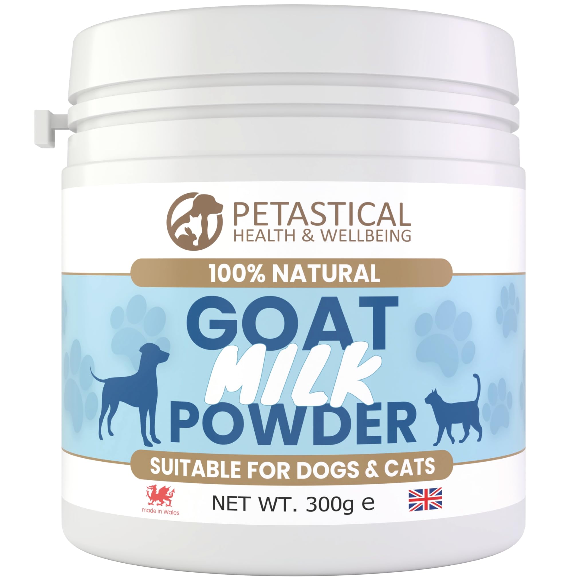 Petastical Goat Milk Powder for Dogs & Cats, 100% Natural, Rich in Nutrients & Probiotics, Tasty Food Topper or Milk Alternative, Supports Digestion, Immunity & Hydration (300g)