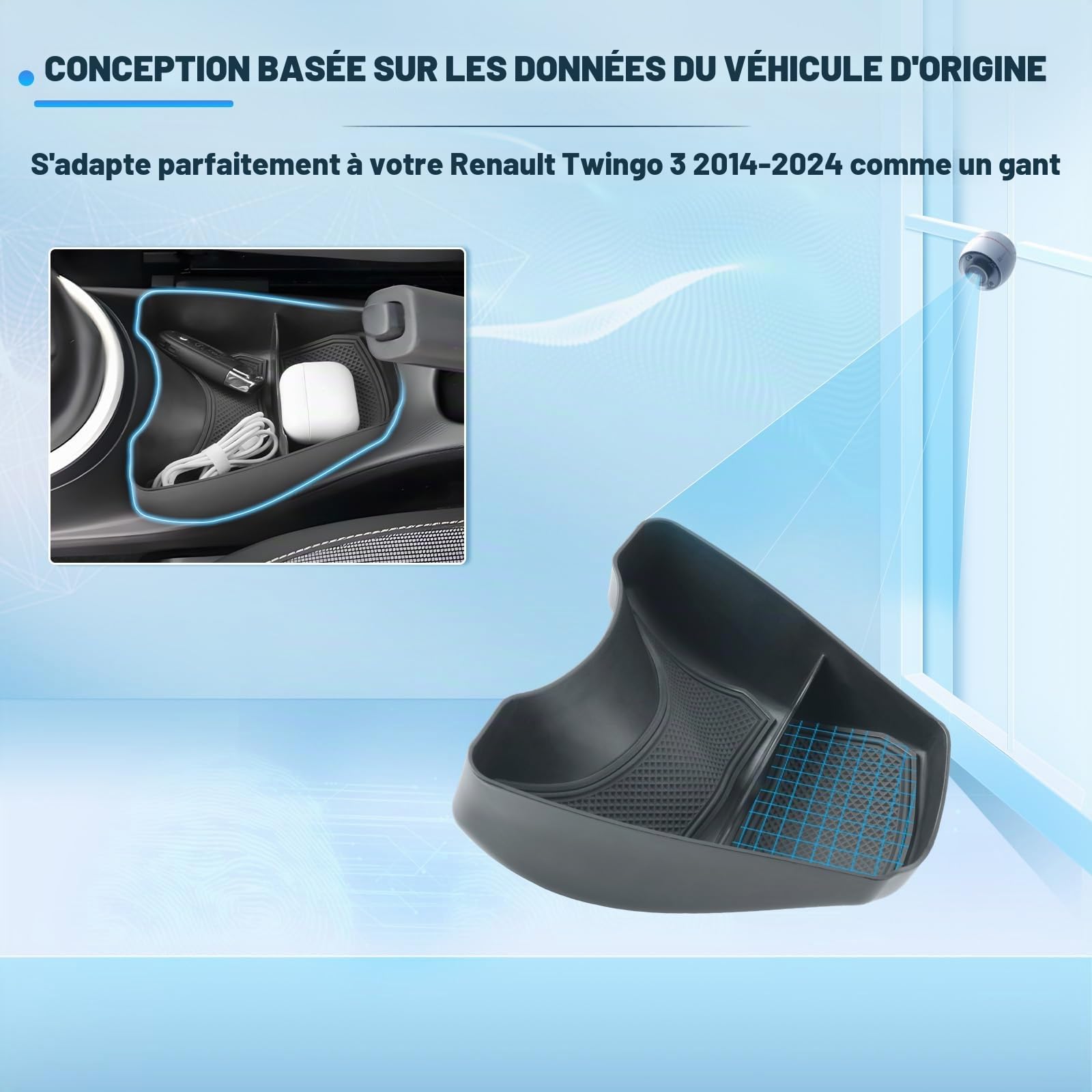 BIXUAN Twingo 3 - Console centrale compatible avec Renault Twingo 3 2014-2023 2024 - Accoudoir central - Boîte à gants - Boîte de rangement - Accessoires