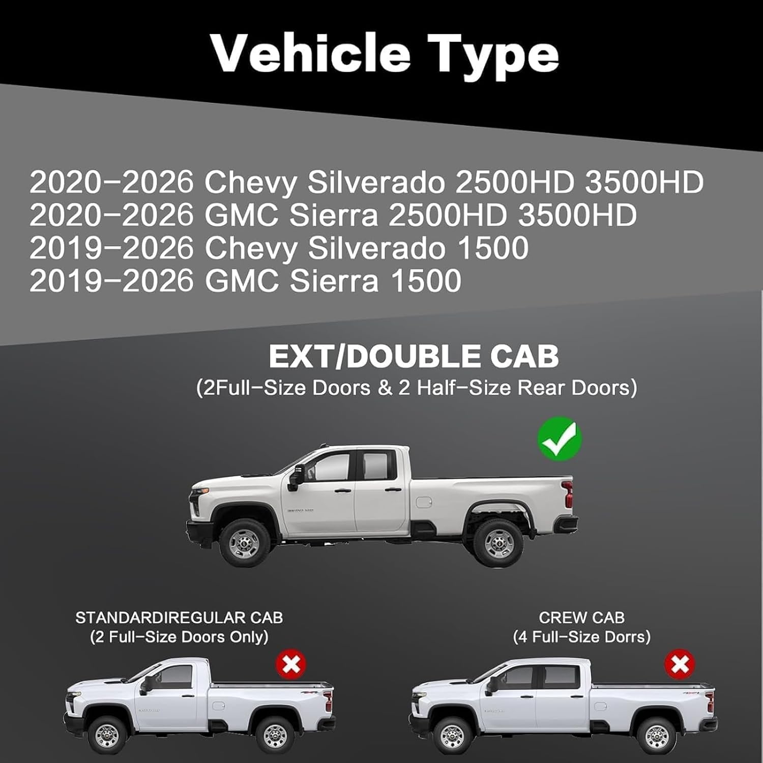 Running Boards 6.5 Inches Compatible with Extended/Double Cab 2019-2026 Chevy Silverado GMC Sierra 1500 | 2020-2026 2500HD 3500HD Black Two-Stair Design Side Steps Steel Rails Nerf Bars