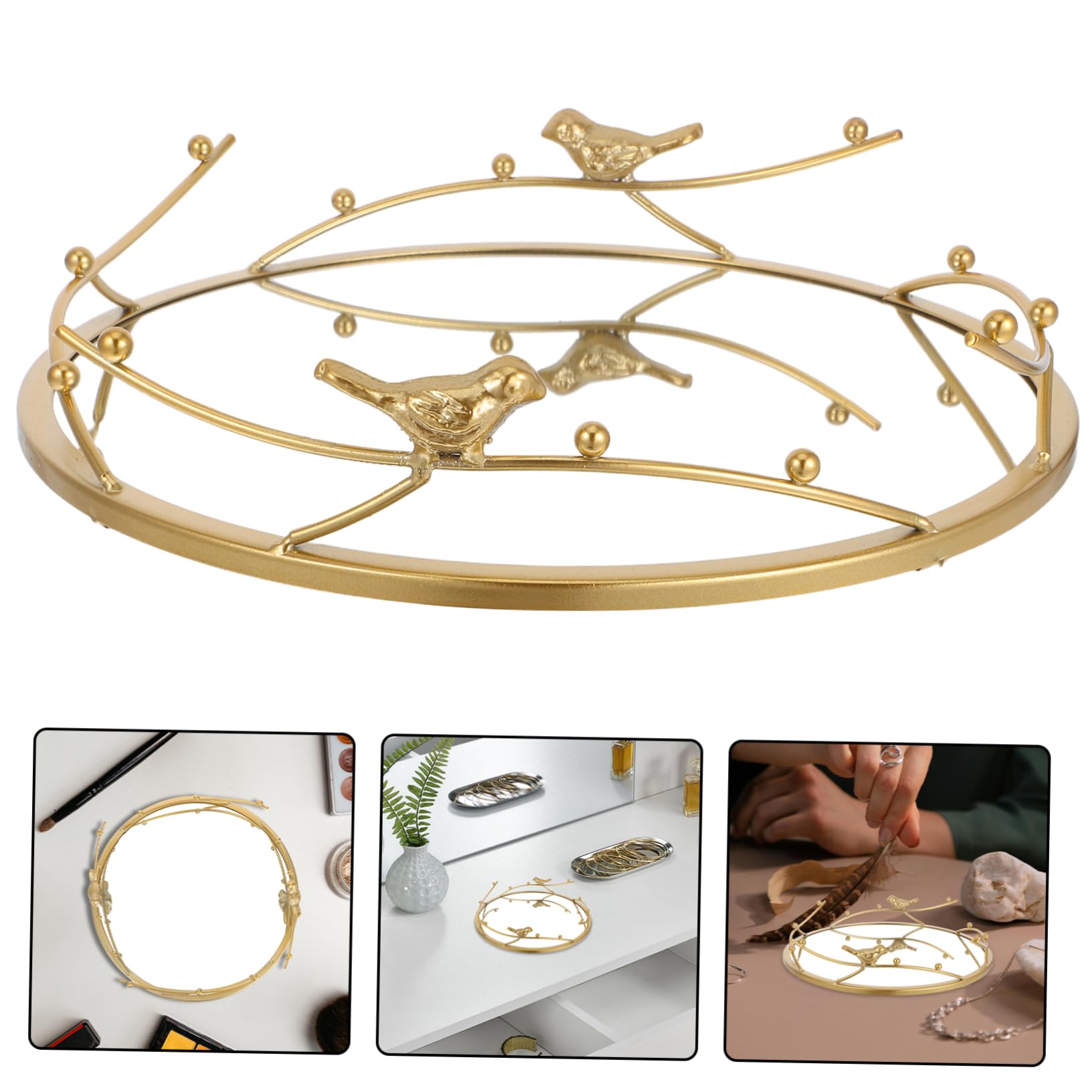 Elegant Round Gold Mirror Tray for Jewelry Perfume and Cosmetics Storage Home Decor