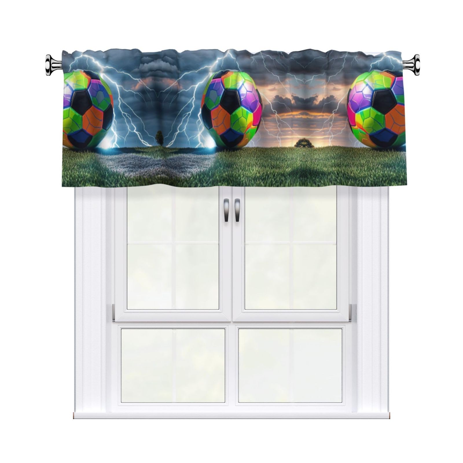 LMNGH Football and Lightning Curtain Valance for Windows,Kitchen Window Curtains Blackout Drapes Window Treatments Decorative Rod Pocket Short Curtain for Living Room Bedroom,54" W x 18" L