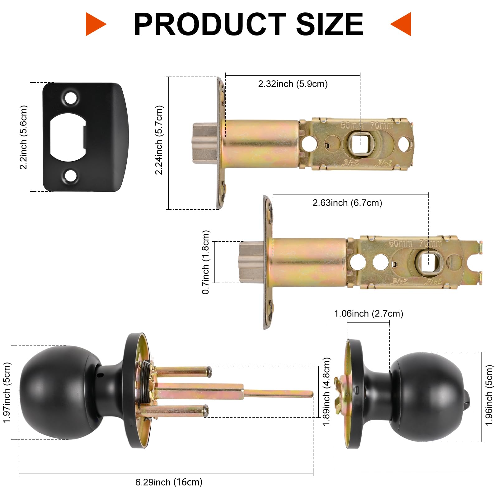 YELANGU Entrance and exit Door Knob with Key Stainless Steel Exterior Doors Knobs Round Security Front Doors Lock Set Satin Nickel 1 Pack(Black) - Image 2