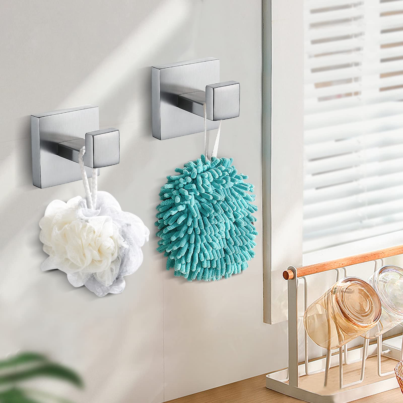 TNOMS 2 Pack Towel Hooks Brushed Nickle Bathroom Coat Hook Robe Hook Stainless Steel Wall Mount Hook fit Bathroom Bedroom Kitchen Hotel Pool