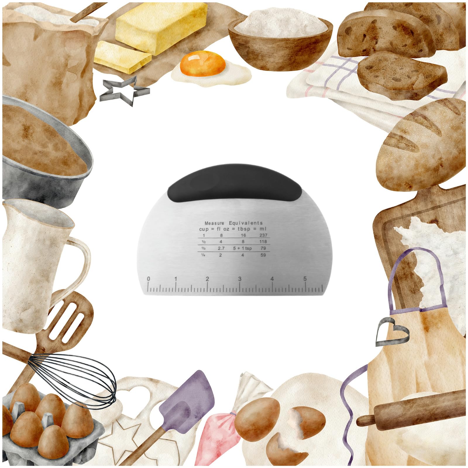Rascador de masa multiusos con guía de medición, 6.3 pulgadas, mango antideslizante, herramienta de cocina para hornear