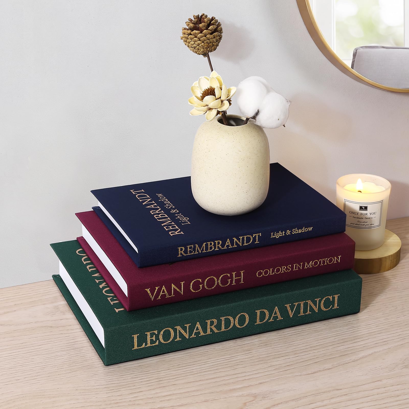 Decorative Books for Home Decor - Set of 3 Linen Faux Books for Coffee Table Decor, Aesthetic Fake Books with Hidden Storage Box for Bookshelf, Mantel & Living Room Decor（Blue/Burgundy/Dark Green）