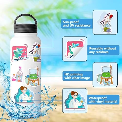 Miniatura 4 de Paquete de 100 calcomanías de ciencias naturales, química, física, experimento de biología, calcomanías de vinilo para estudiantes de laboratorio de