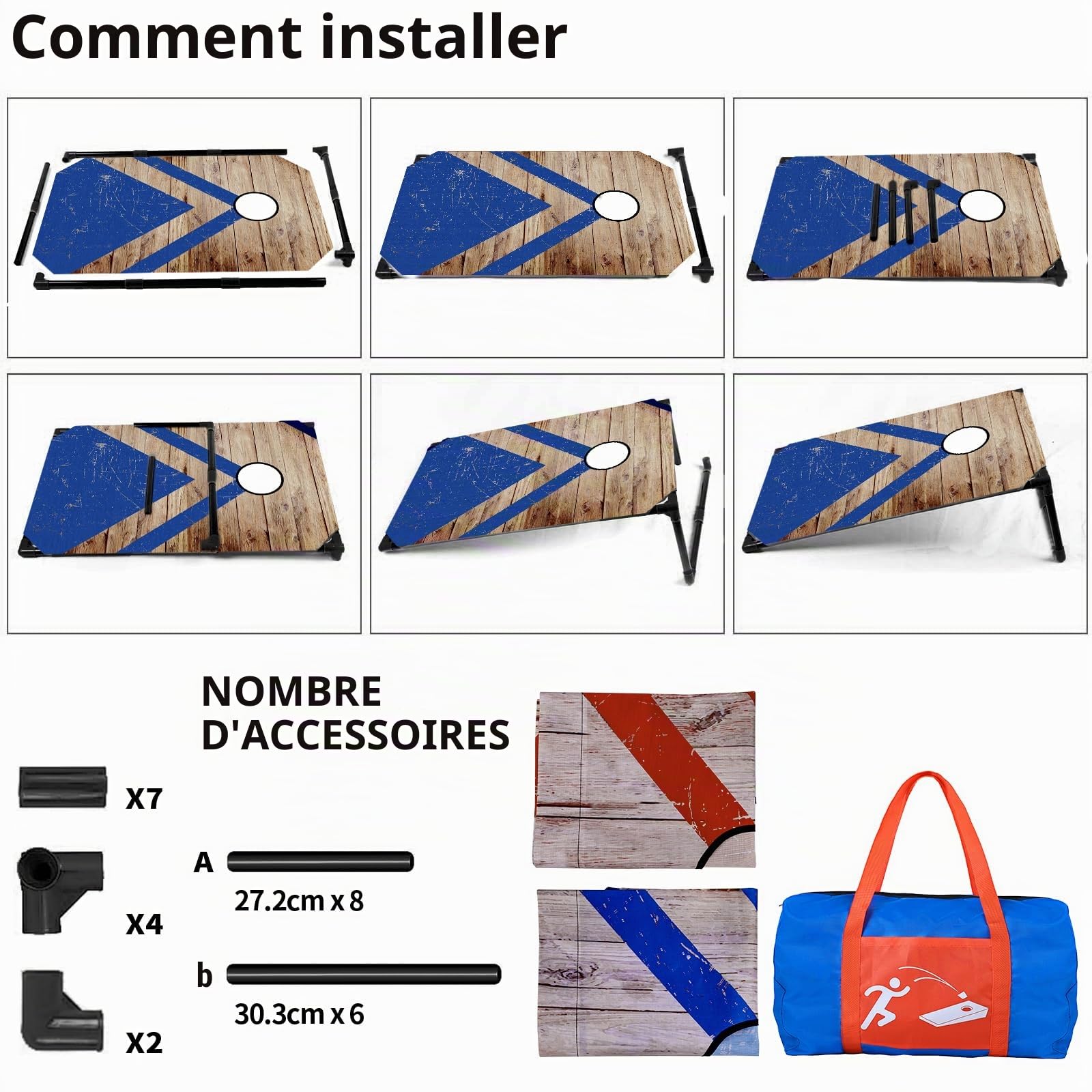 NZQXJXZ Jeu Corn Hole Portable pour Adultes et Famille, Cornhole Jeu Encadré en PVC avec 8 Sacs de Haricots et Sac de Transport, Idéal l'extérieur, l'intérieur, l'arrière-Cour, la Pelouse, 3 x 2 Ft
