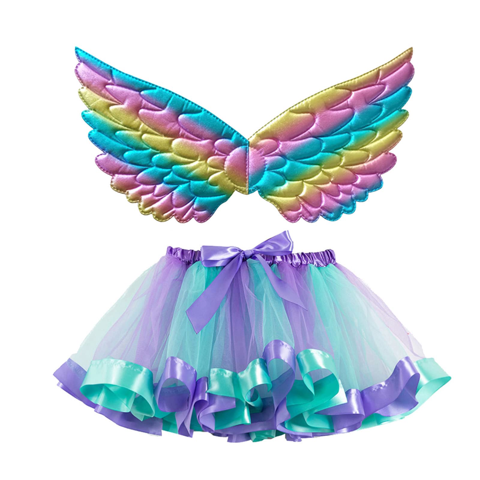Kids Girls Tutu Skirt Toddler Layered Tulle Tutus Skirt with Wing Multicolor Ballet Dance Skirt Party (Blue, 2-4 Years)