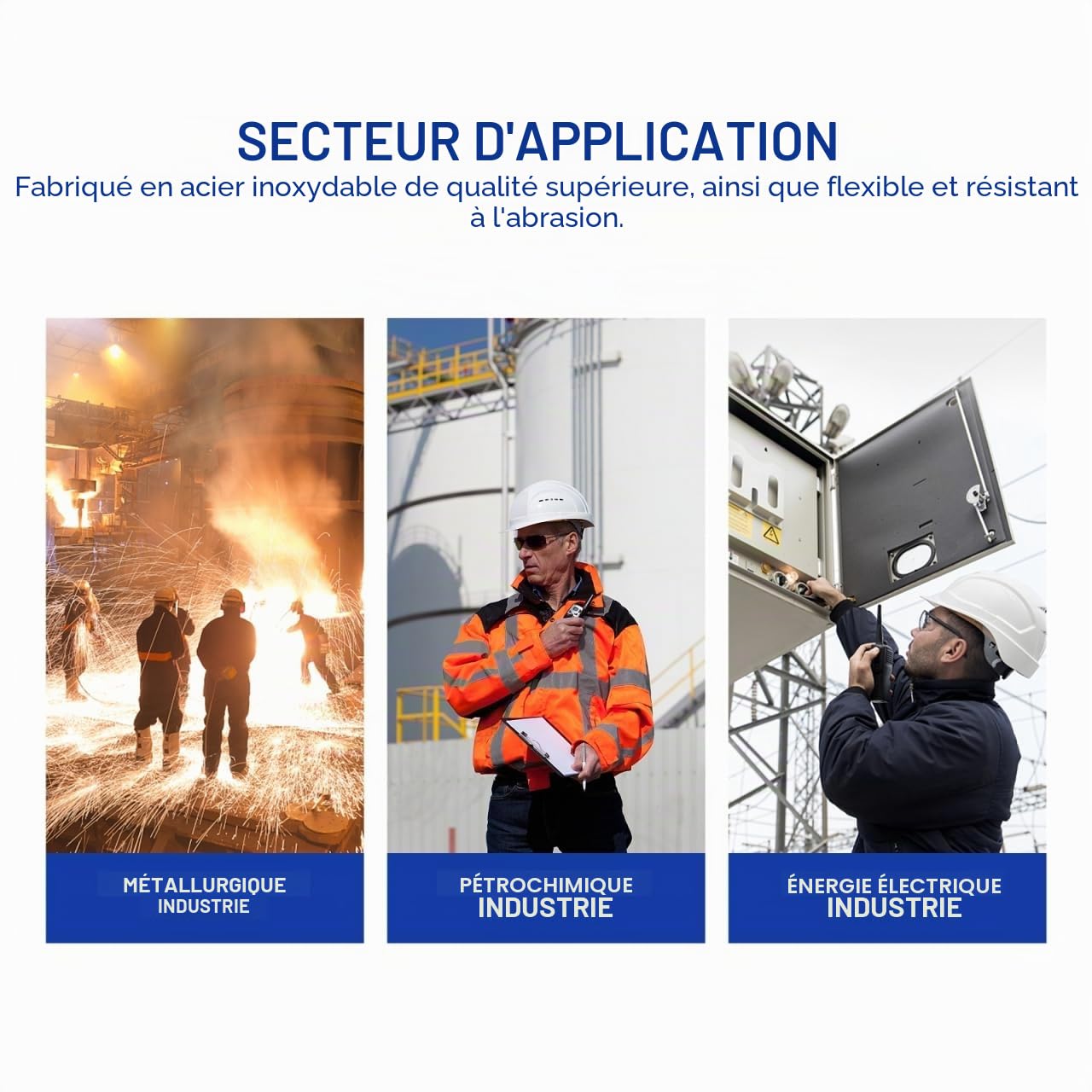 Câble en acier inoxydable - de câble flexible - Faisceau de câbles - Gaine métallique - contre la chaleur - En acier inoxydable - Tuyau fileté en métal argenté