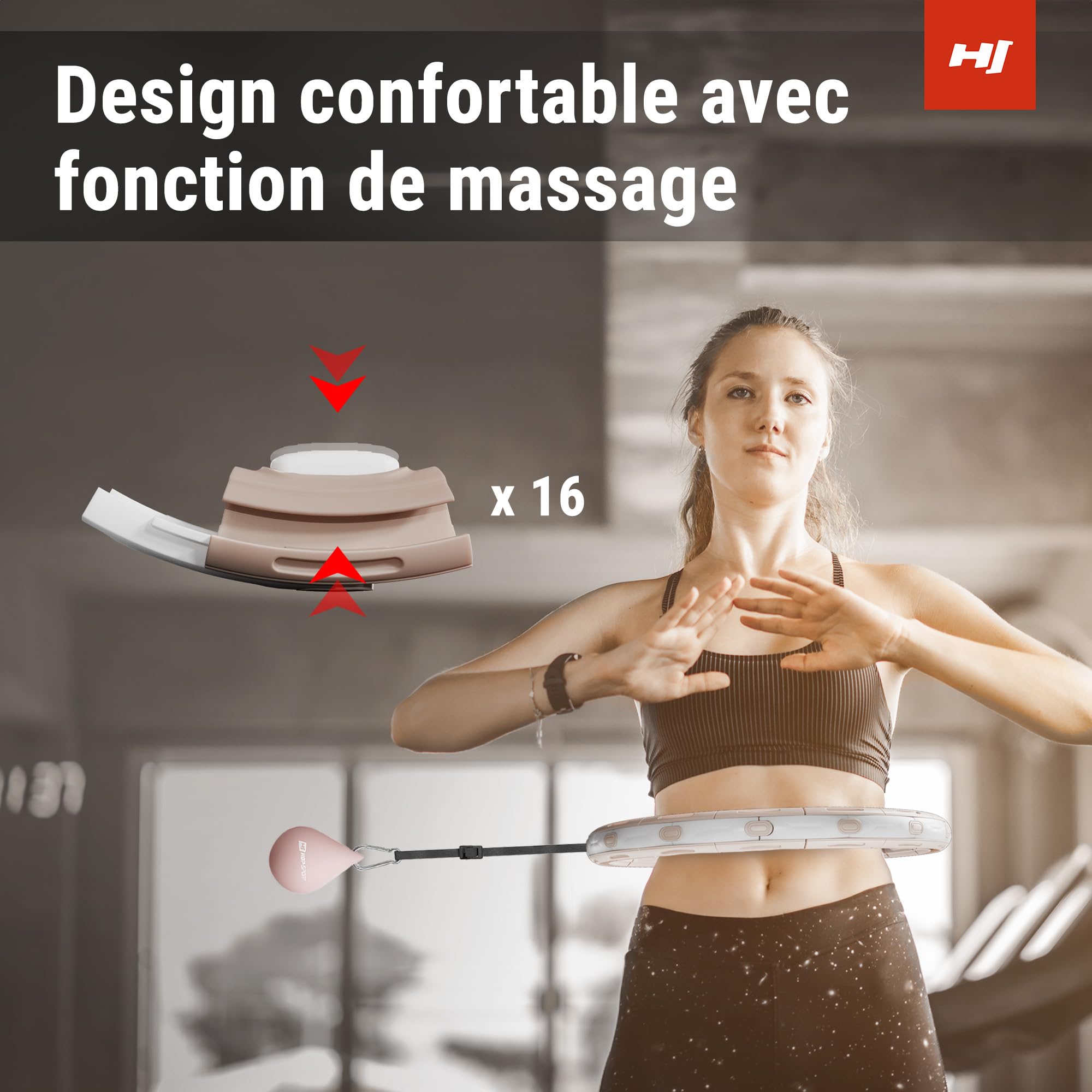 HOP-SPORT® Hula Hoop Réglable avec Poids Boule et Compteur HS-C113HH, Ajustable 69-110 cm, Cerceau Fitness avec Picots de Massage pour Perdre du Poids, Entraînement Cardio
