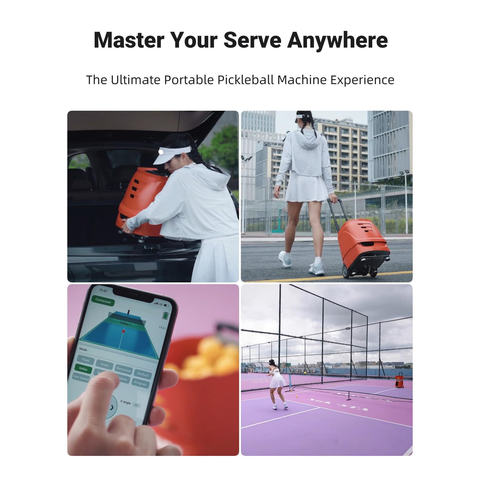 PUSUN PT-Smart Pro Tennis & Padel Ballmaschine mit APP, interner Oszillation, 28/20 Landepunkten, 12 Tennis- & 14 Padel-Modi, 12–75 MPH, 100+ Bälle, 4–6 Std. Akku, for Mittelstufe & Fortgeschrittene
