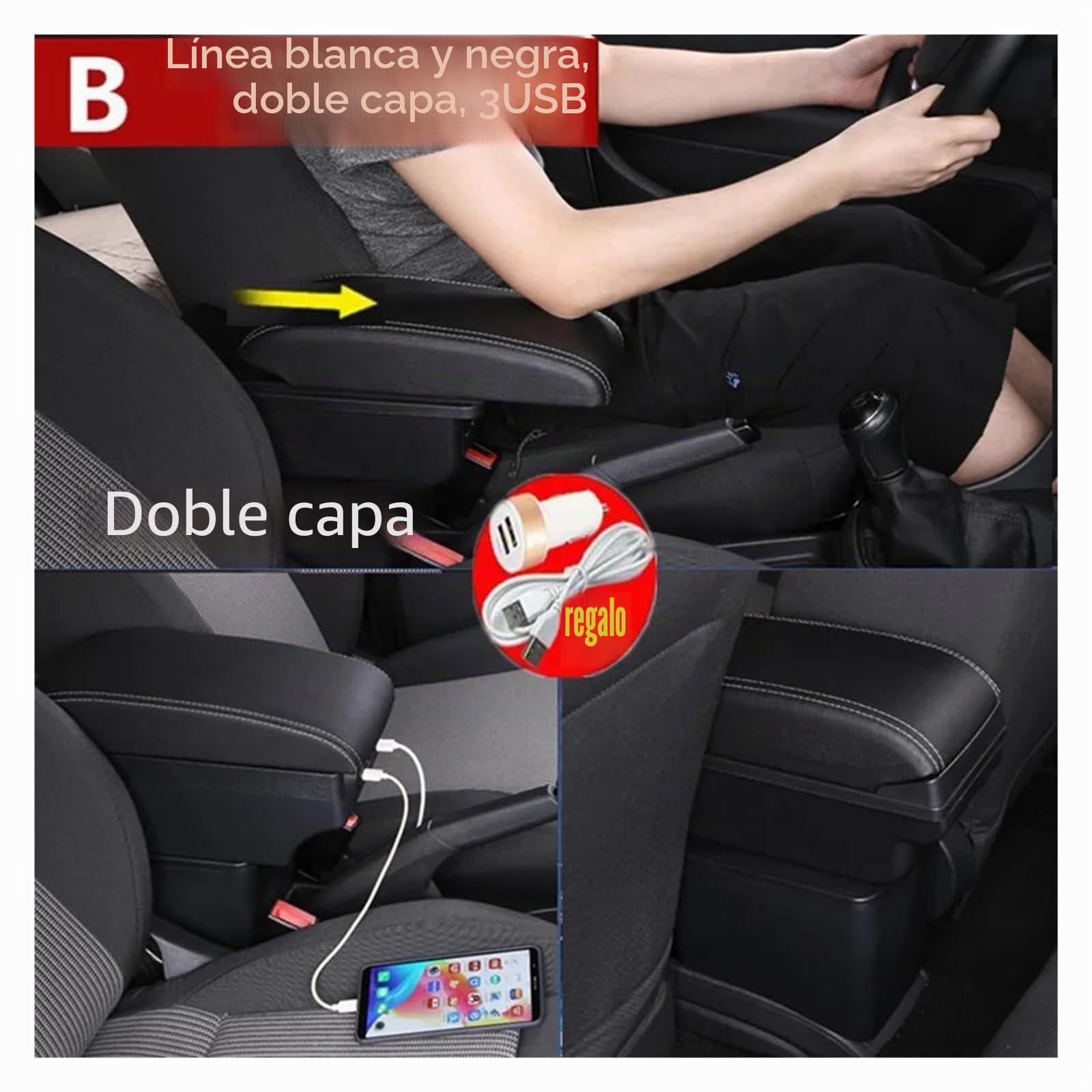 para Seat para Ibiza III 6j 6L 2001-2003 2004 2005 2006 2007 2008 Caja Almacenamiento Reposabrazos Coche Accesorios Actualización Dedicados Reposabrazos Central(A 1 Red Line No USB)