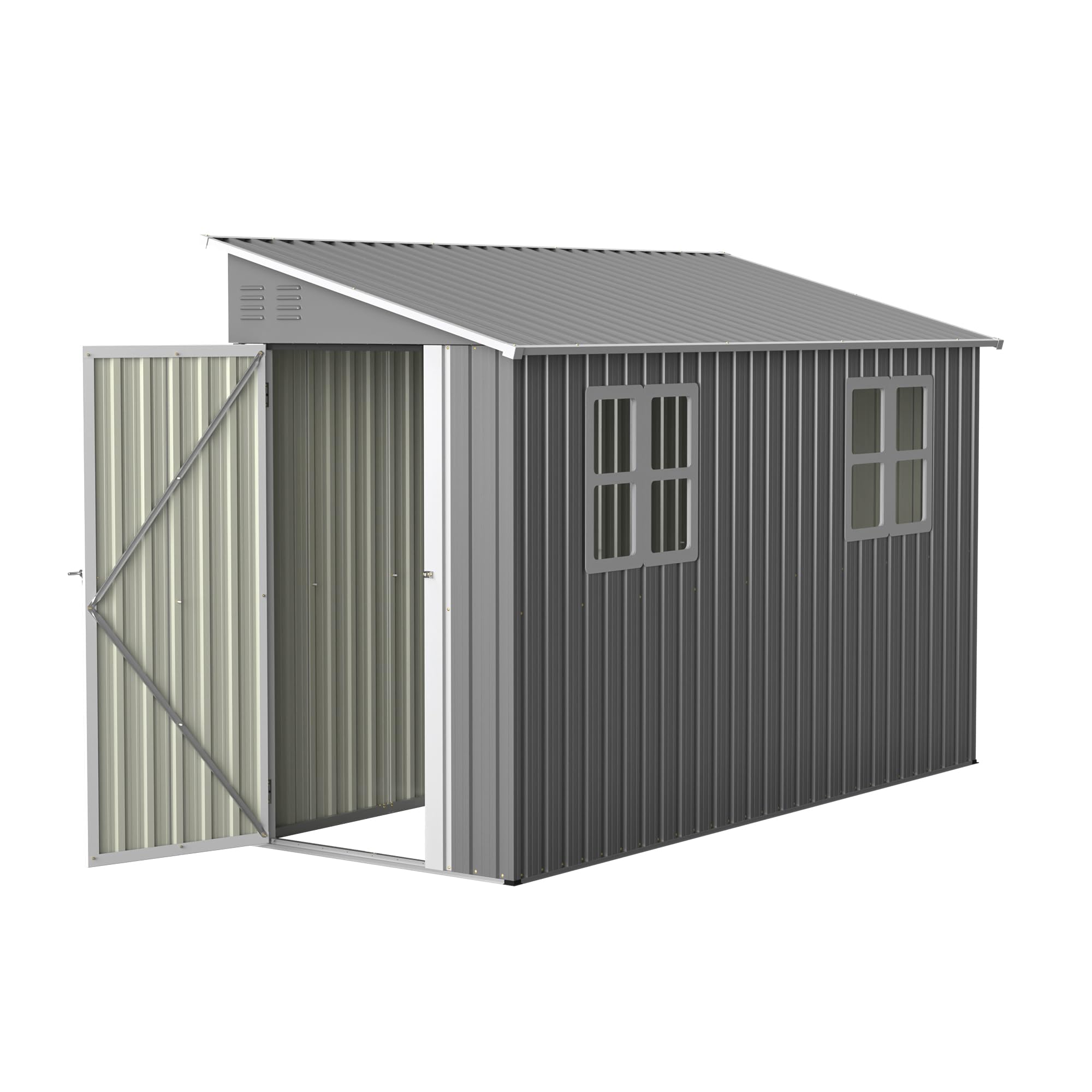 Casetta da giardino in metallo, casetta per attrezzi in metallo con kit di base, 1,2x3 m (4x10 piedi) Capanno da giardino per uso esterno a carico pesante, design ad appoggio con porta sinistra/destra