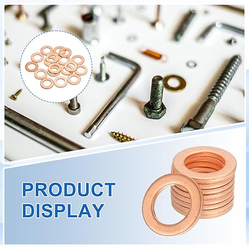 Miniatura 3 de MECCANIXITY 28Pcs Arandela Plana, Kit de Arandelas de Cobre M8, Anillo de Sellado de Cobre, Arandela de Aplastamiento, Surtido, 8mm ID, 14mm OD,
