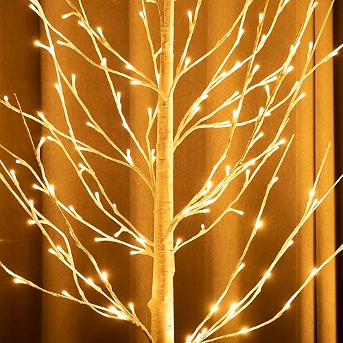 Miniatura 7 de Luces de árbol de abedul, paquete de 2 árboles de Navidad artificiales blancos preiluminados de 6 pies, árbol de abedul con luces LED, árbol de