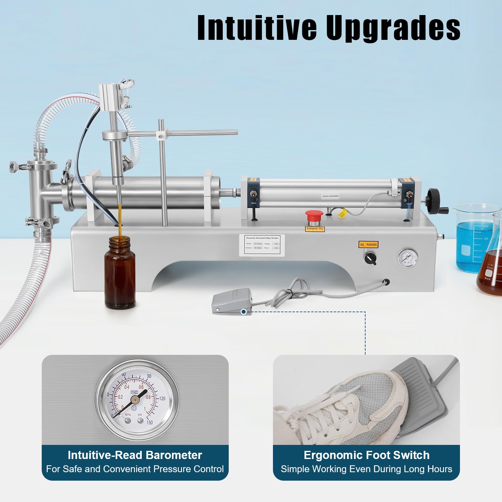 Riempitrice pneumatica orizzontale per liquidi, 30 W, 100-1000 ml, riempitrice pneumatica, autoadescante, in acciaio inox, per bevande farmacologiche
