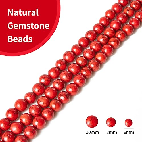 Miniatura 4 de 100 cuentas de turquesa roja de 0.315 pulgadas (0.315 in) cuentas de piedras preciosas naturales redondas sueltas para manualidades y fabricación de