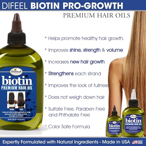 Difeel Biotin Pro Growth Premium Hair Oil 7.1 oz. - Infused with Fortifying Biotin for Healthy Hair Growth