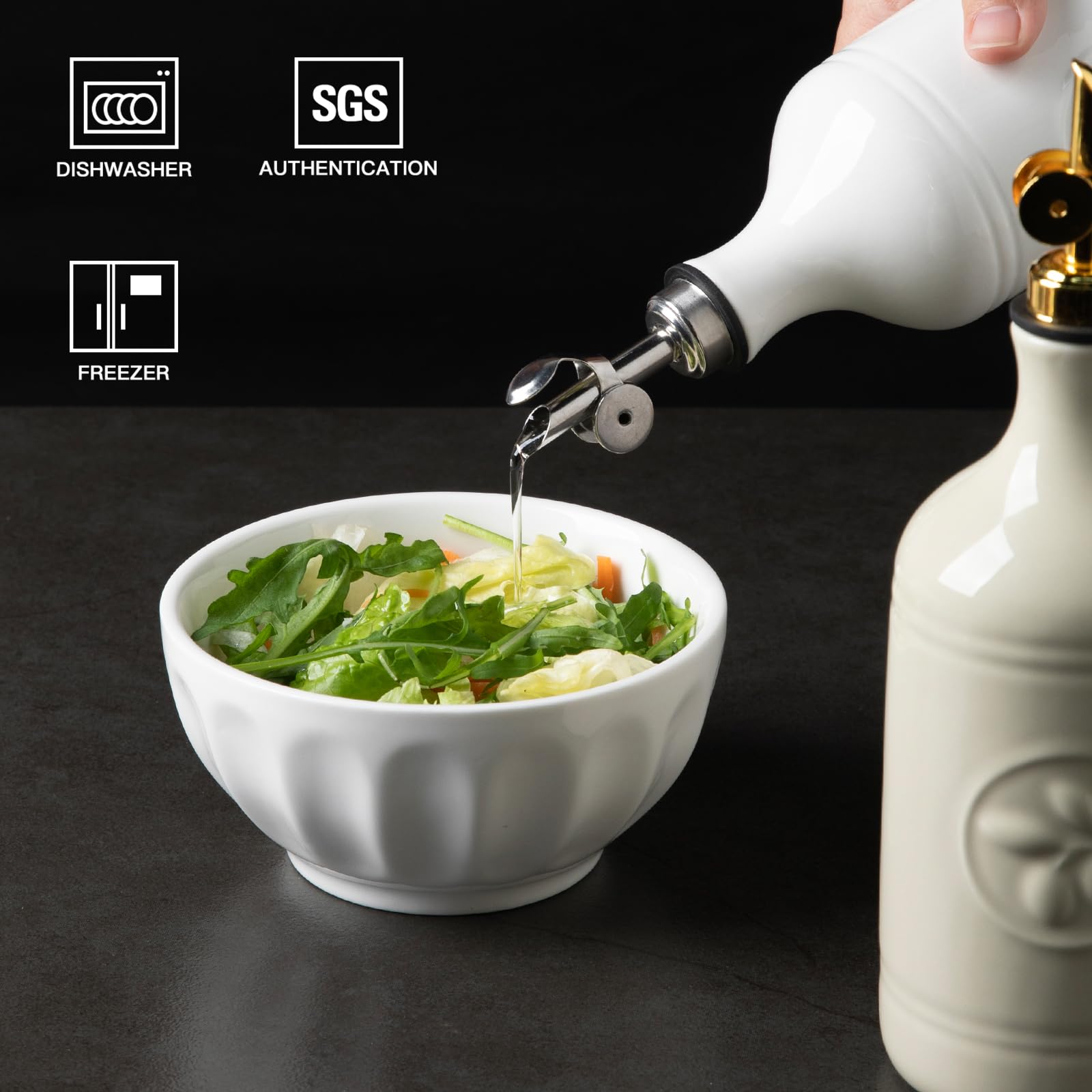 Sweejar Botella dispensadora de aceite de oliva de cerámica de 16 onzas, dispensador de aceite para cocina con boquilla de gravedad, recipiente de aceite opaco de alivio para evo, aceite de aguacate,