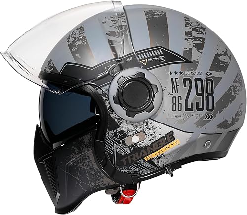 Miniatura 2 de TRIANGLE Casco de motocicleta de cara abierta 34 mitad para hombres con visera extra transparente, crucero, scooter, bicicleta de calle, aprobado