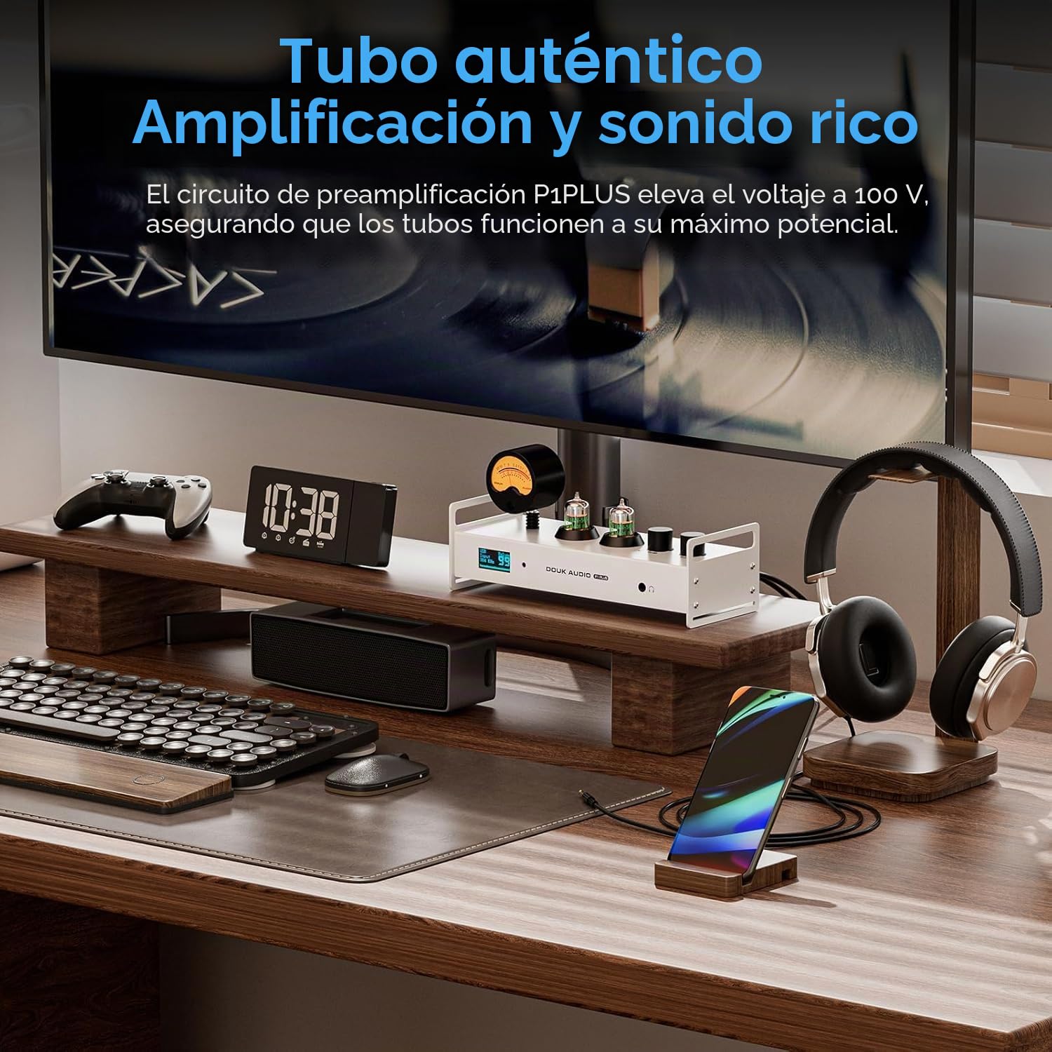 Douk Audio P1PLUS - Preamplificador de tubos con Bluetooth Amplificador para auriculares USB DAC con VU Meter DSD256