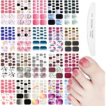 WOKOTO 20 Sheets Gradient Toe Nail Polish Strips and Stickers and 1 Nail File Kit Colorful 22 Tips Per Sheet Glitter Toenail Nail Polish Stickers Wraps for Women Nail Salon Manicure Set