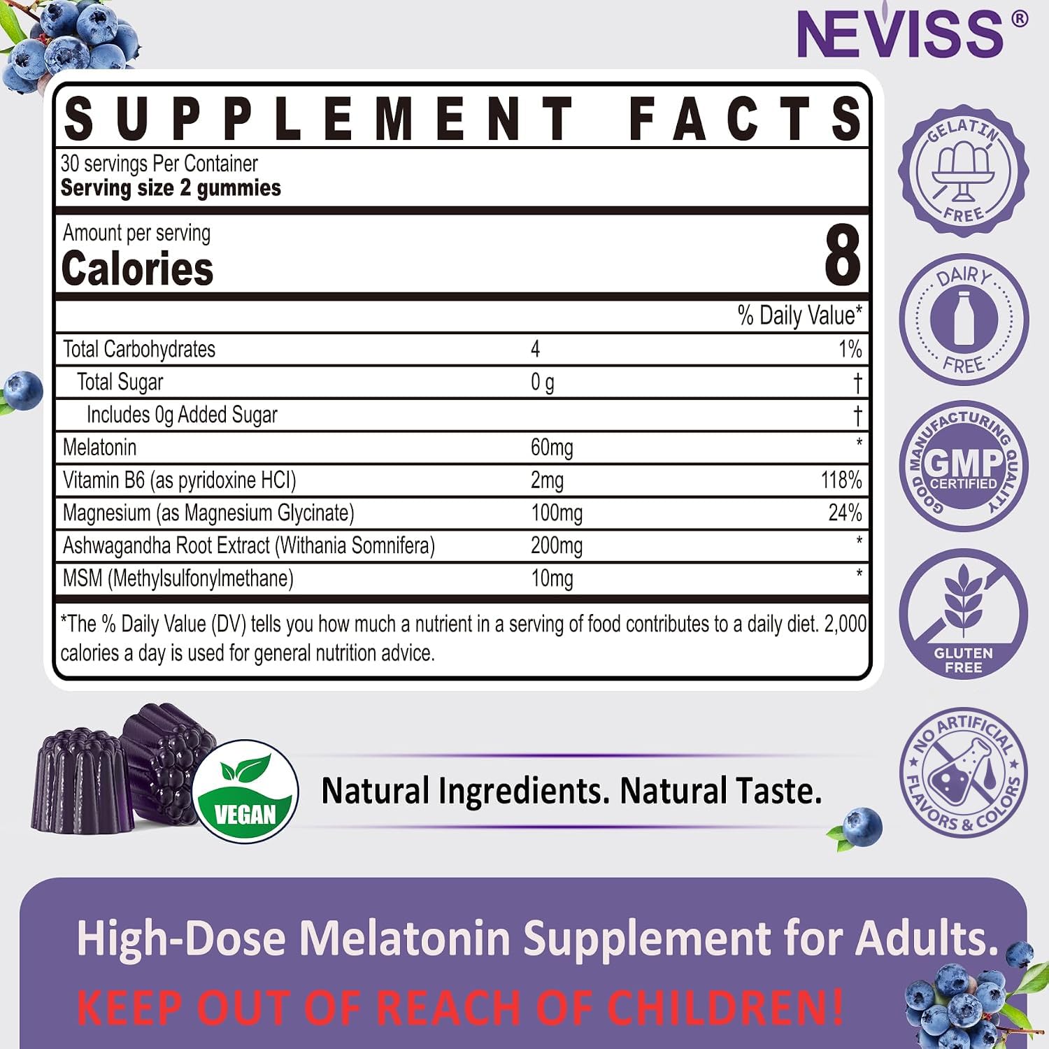Melatonin Gummies 60mg 30mg for 50+ Adults, High Dose, Extra Strength, 60Ct — Amazon image 2