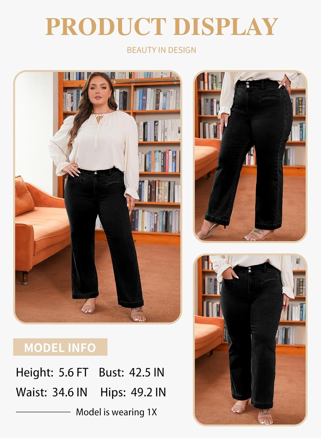 Eytino Women Plus Size Wide Leg Jeans High Waisted Stretchy Straight Leg Jeans Loose Trendy Denim Pants(1X-5X) - Image 3