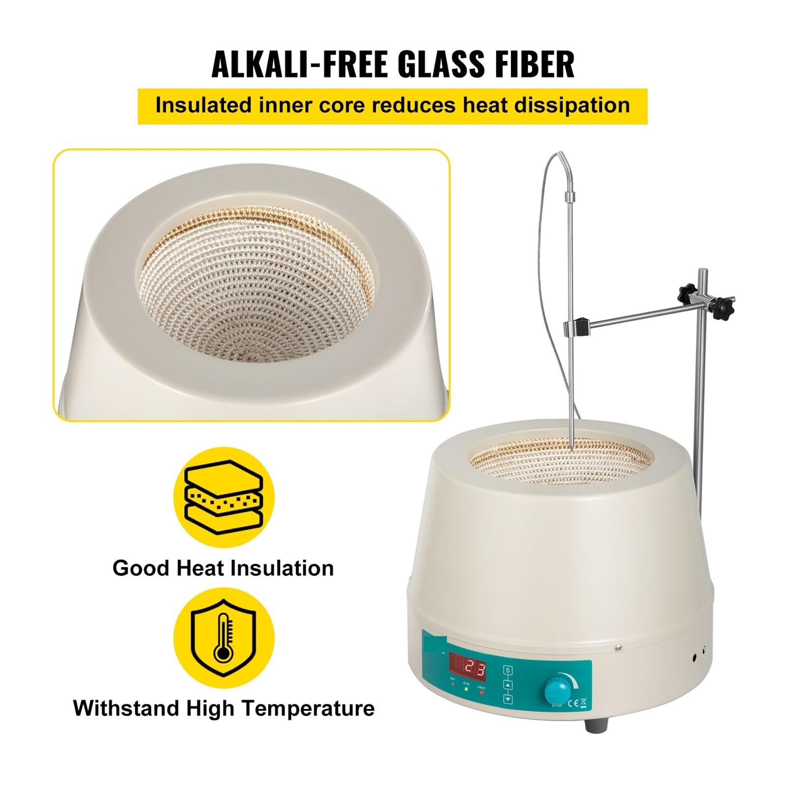 Agitador Magnético con Manto Calefactor para Líquidos, 1/2 L, 0-1600 RPM, Placa Calefactora Vortrx, Mezclador Y Agitador para Laboratorio Químico, Amplia Gama De Usos.,Bianco-1000ml