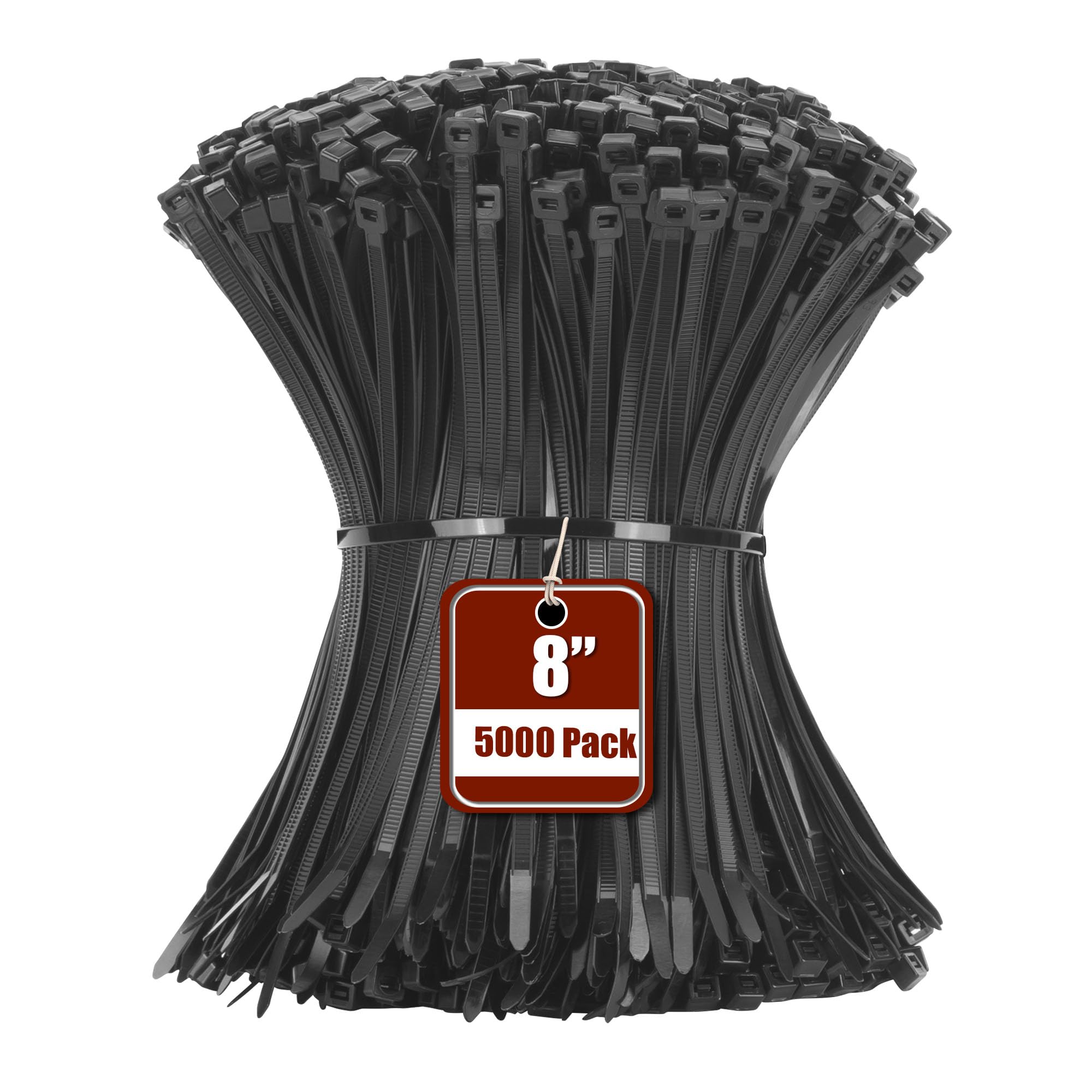 Armpow 8 Inch Black Zip Tie 5000 PCS, 40 Lbs - Small to Medium Zip Tie, Nylon PA66 UV Resistant Cable Tie Heavy Duty for Indoor and Outdoor Use - Ideal for bundling and securing objects