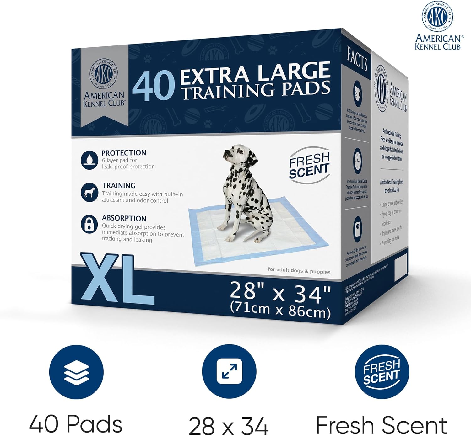 American Kennel Club Scented Puppy Pads – XXL & XXL+ Sizes – Ultra Absorbent 6-Layer Pee Pads with Odor Control & Quick-Dry Gel (75, 28 x 34)