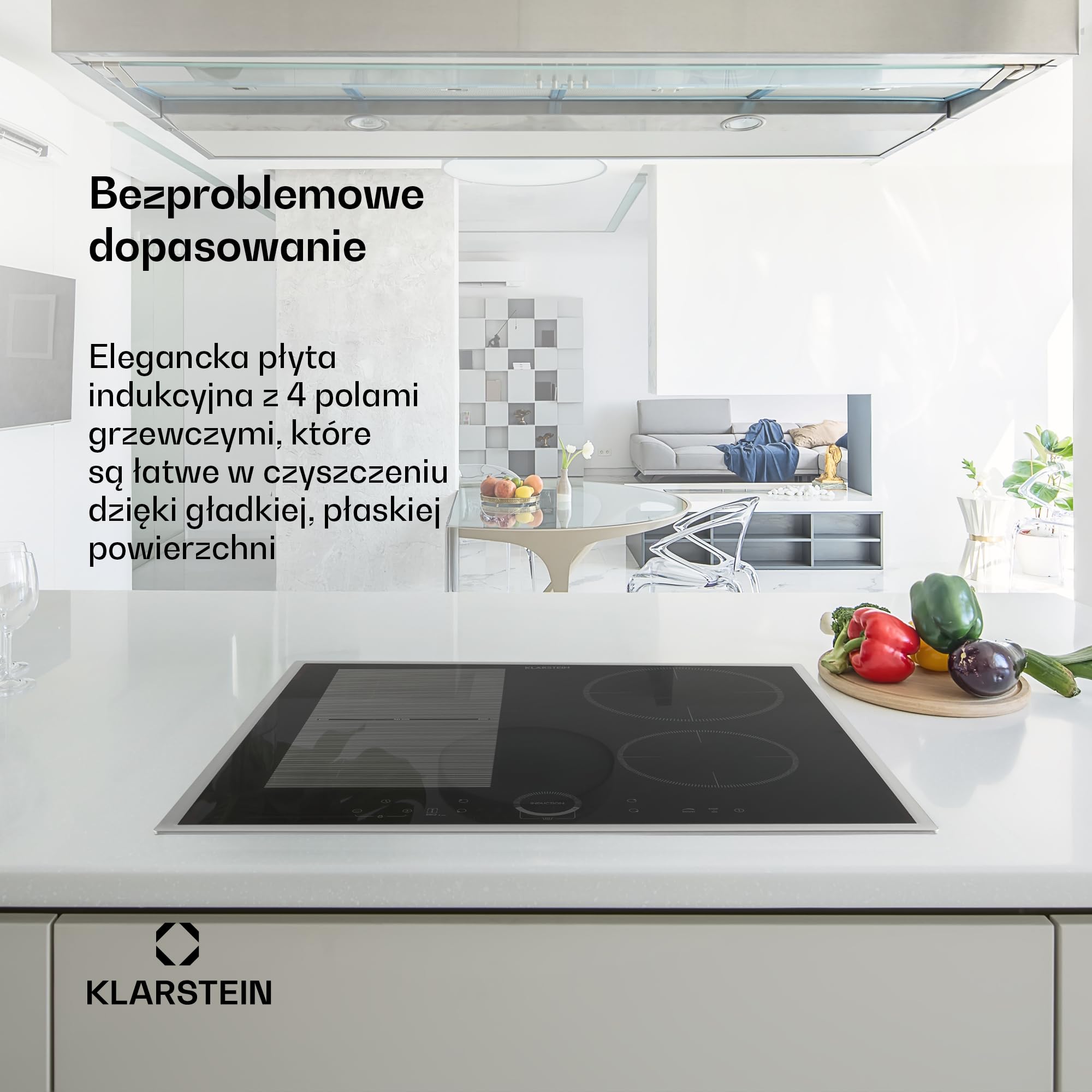 Klarstein Delicatessa Prime 60 Hybrid płyta indukcyjna - 60cm, 4-strefowa płyta do zabudowy, 7000W ThermoBoost, sterowanie dotykowe, timer i blokada rodzicielska, czarne szkło ceramiczne
