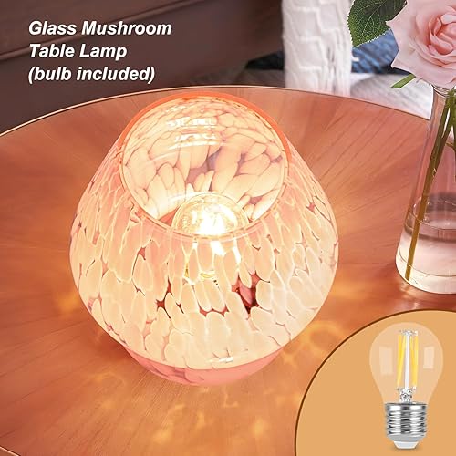 Miniatura 4 de Lámpara de hongo, pequeña lámpara de mesita de noche para dormitorio, sala de estar, bonita lámpara de mesita de noche, luz de escritorio de vidrio