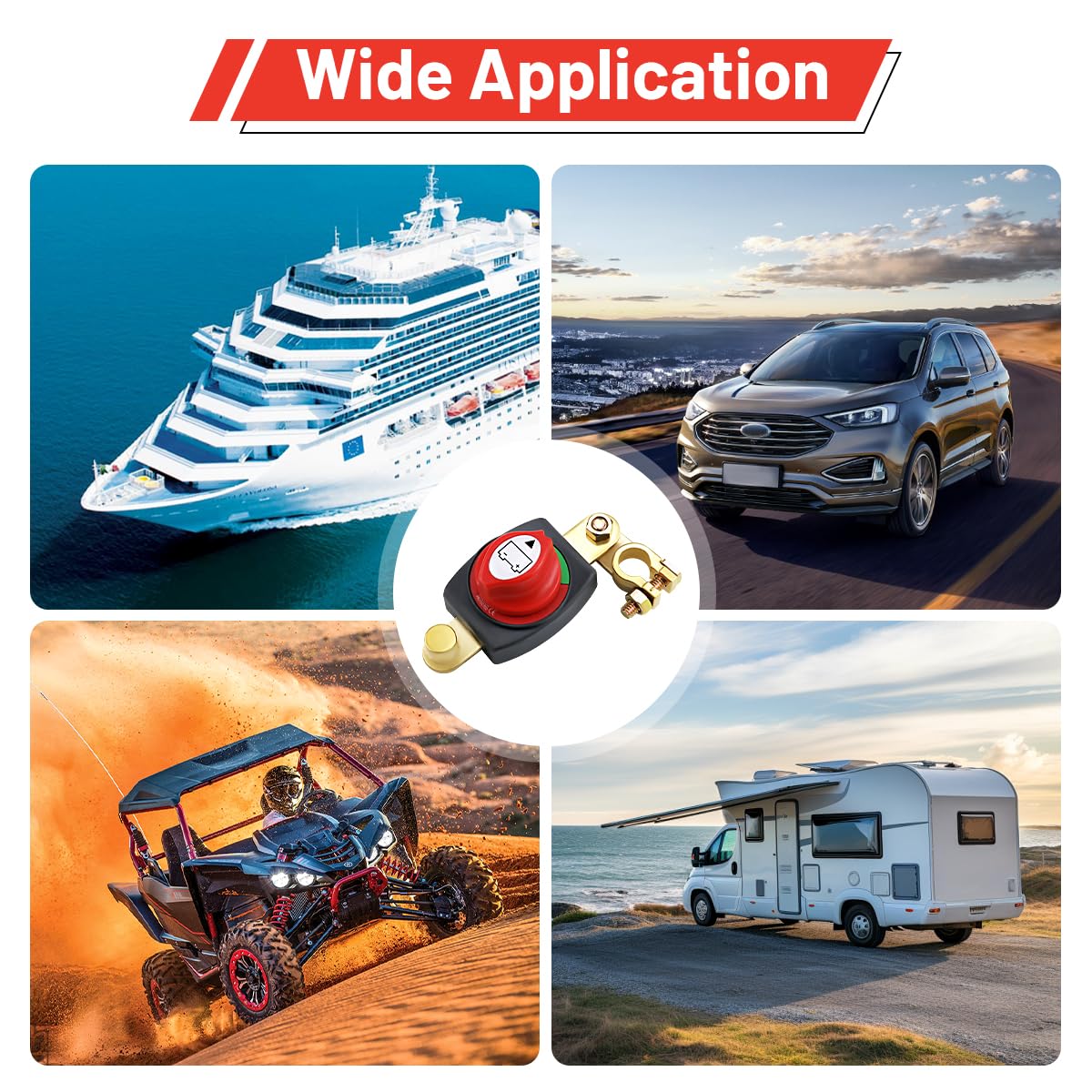 Coupe Circuit Batterie Voiture 12V/24V/48V, Réglable 180° Top Post Coupe | Commutateur de Déconnexion de Batterie, pour Voiture, Bateau, Camion, Moto