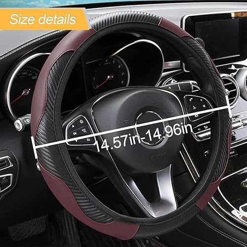 Miniatura 2 de Funda para volante de automóvil, de microfibra de piel sintética, elástica de fibra de carbono, protector de volante de automóvil, 15 pulgadas,