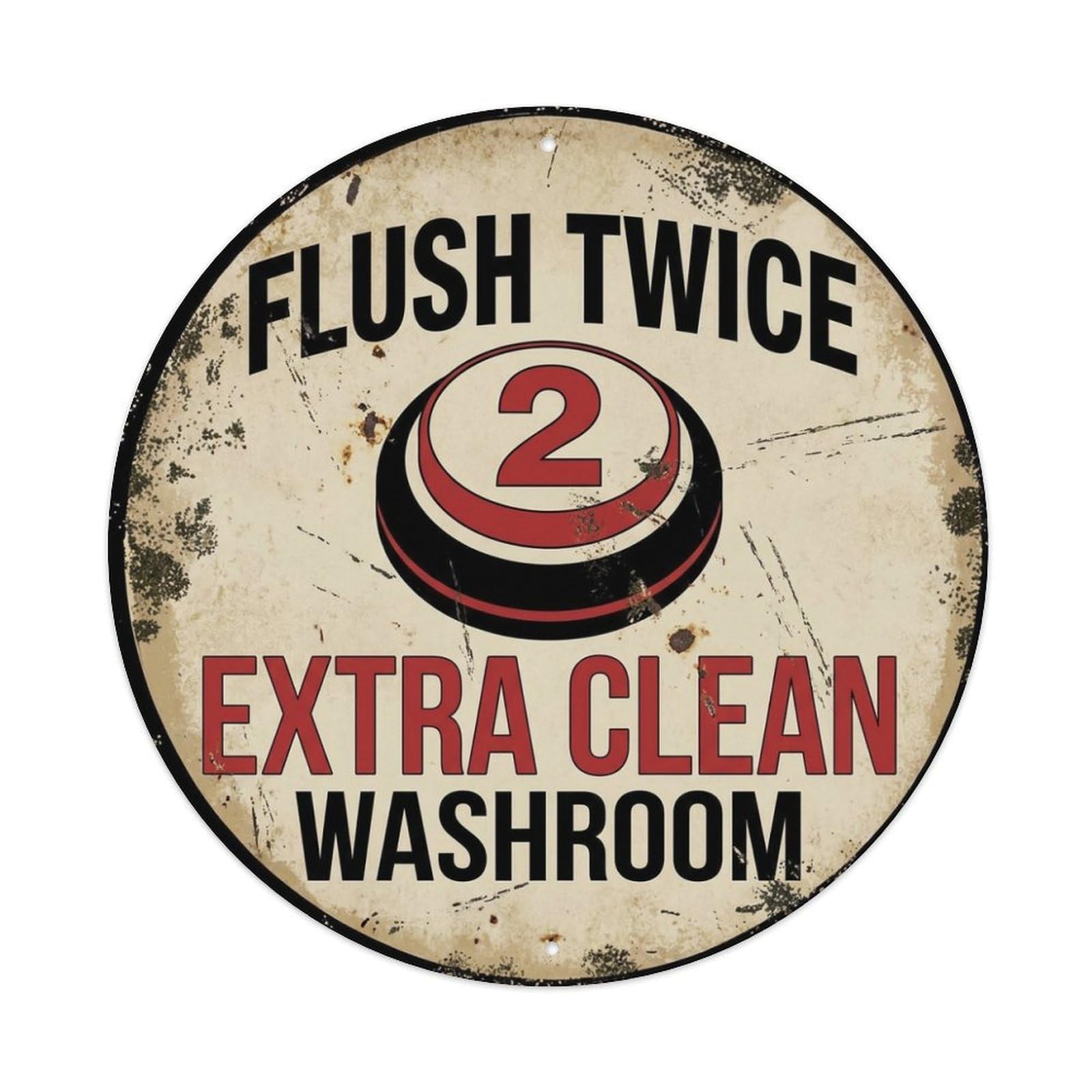 Metal Tin Sign Flush Twice Extra Clean Washroom Warning Sign