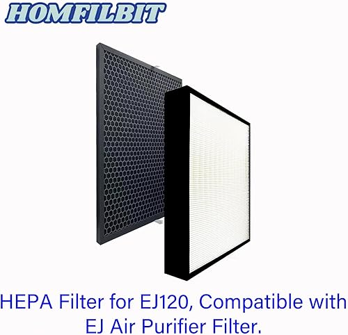 Miniatura 2 de Filtro de repuesto EJ120 compatible con purificador de aire EJ, incluye 1 paquete H13 True Hepa y 1 paquete de carbón activado de alta eficiencia