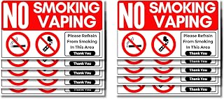 No Smoking & No Vaping Sticker Sign - 10 Pack 10 x 7 in Premium Quality Self Adhesive Stickers Weatherproof UV Resistant for Businesses, Stores, Restaurants, & Facilities. Red
