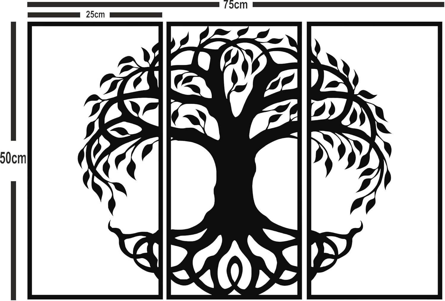 DEKADRON Metal Wall Art, Tree of Life 3 Panels, Metal Tree Wall Art, Family Tree Sign, Metal Wall Decor, (30" W x 20" H / 75x50 cm)