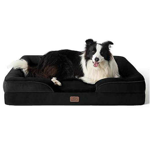 Bedsure Orthopedic Dog Bed for Large Dogs - Big Washable Dog Sofa Beds Large, Supportive Foam Pet Couch Bed with Removable Washable Cover, Waterproof Lining and Nonskid Bottom, Black