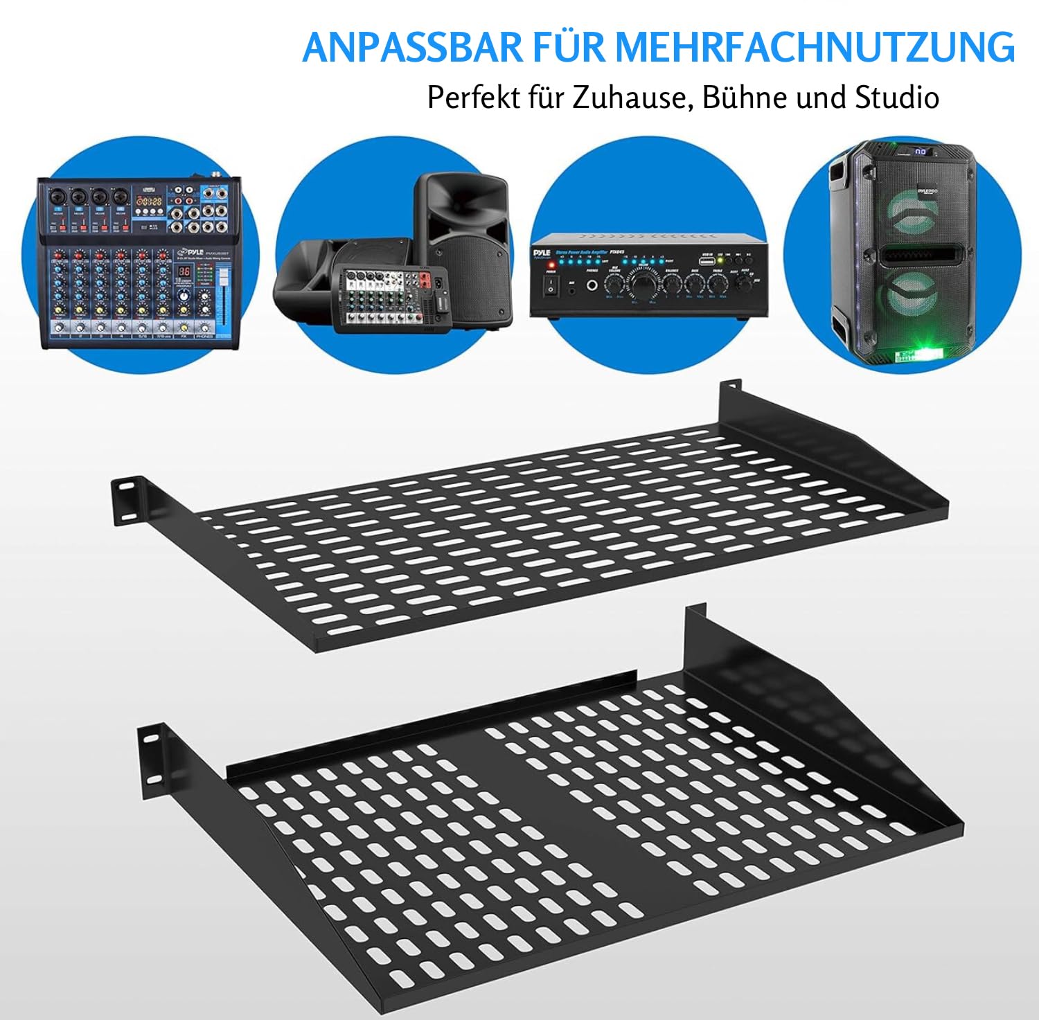 Pyle Fachboden - 2HE Rack Shelf – Belüfteter Rackboden aus Stahl für Netzwerkschrank und Serverschrank – Bild 4