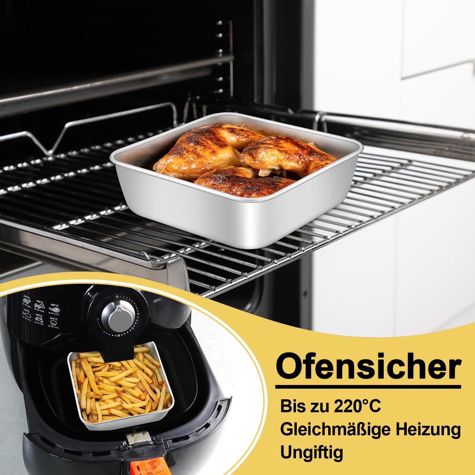Set di 2 stampi quadrati per torte, in acciaio inox, perfetti per torte, brownie, lasagne, sani e lavabili in lavastoviglie, 15 x 15 x 5 cm