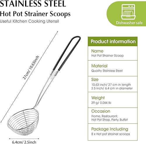 Miniatura 2 de Cucharas coladoras de olla caliente, cucharas coladoras de acero inoxidable para ollas calientes de 2.5 pulgadas, mini cuchara desnatadora de malla,