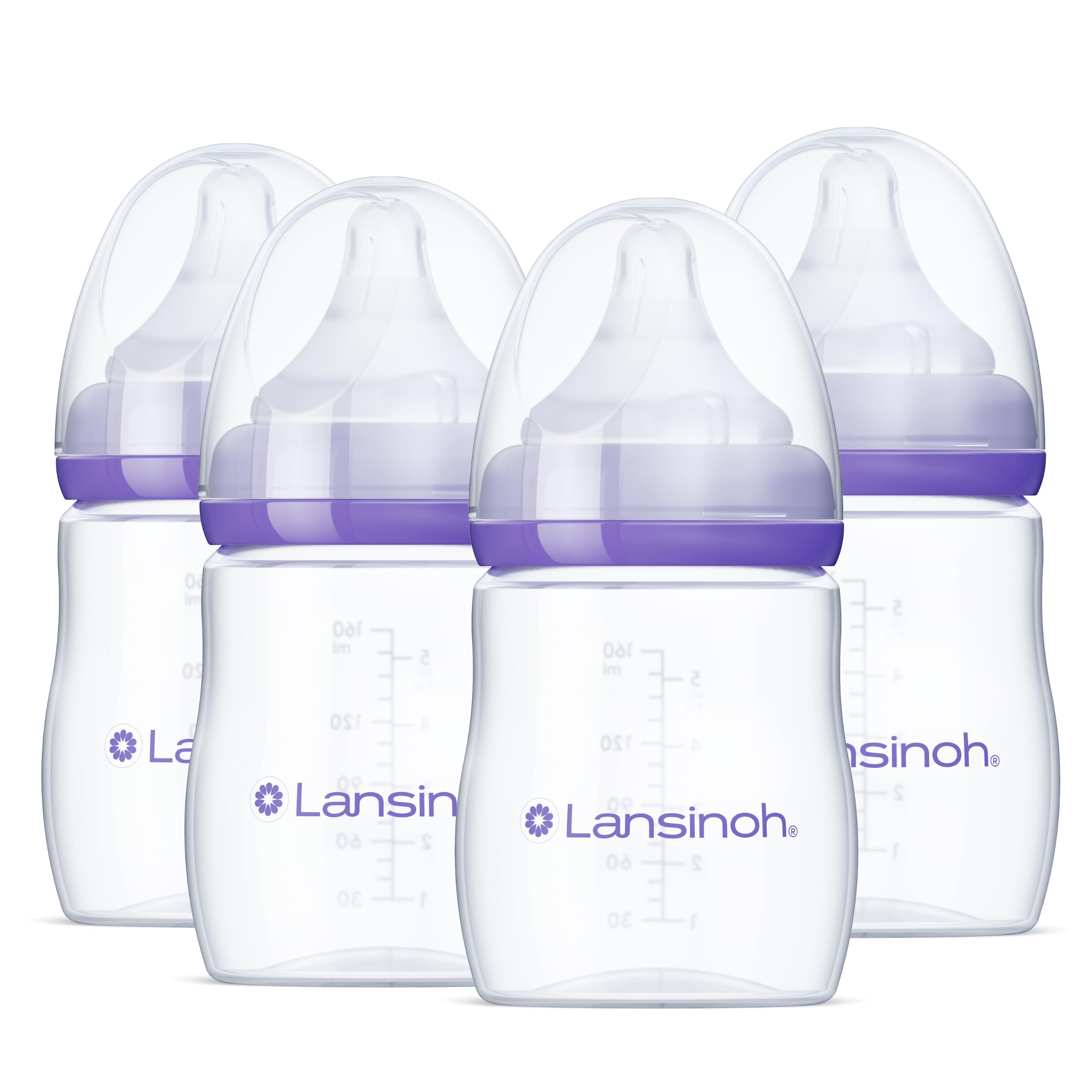 Photo 1 of Lansinoh Anti-Colic Baby Bottles, BPA-Free Plastic, 5 Ounces, 4 Count, Extra Slow Flow Nipples (Size XS), Breastfeeding Bottle with NaturalWave Design