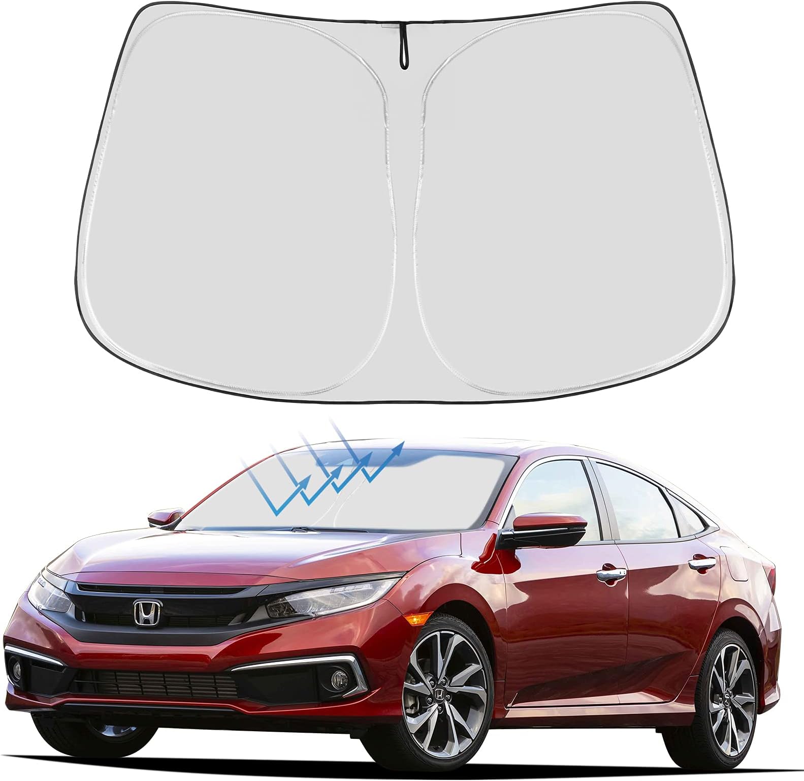 Proadsy Front Windshield Sunshade Foldable Sun Shade Protector Custom Fit 2021 2020 2019 2018 2017 2016 Honda Civic Sedan, Coupe, Hatchback, LX, EX, EX-L, Sport, Touring, Si Accessories 2022 Upgrade