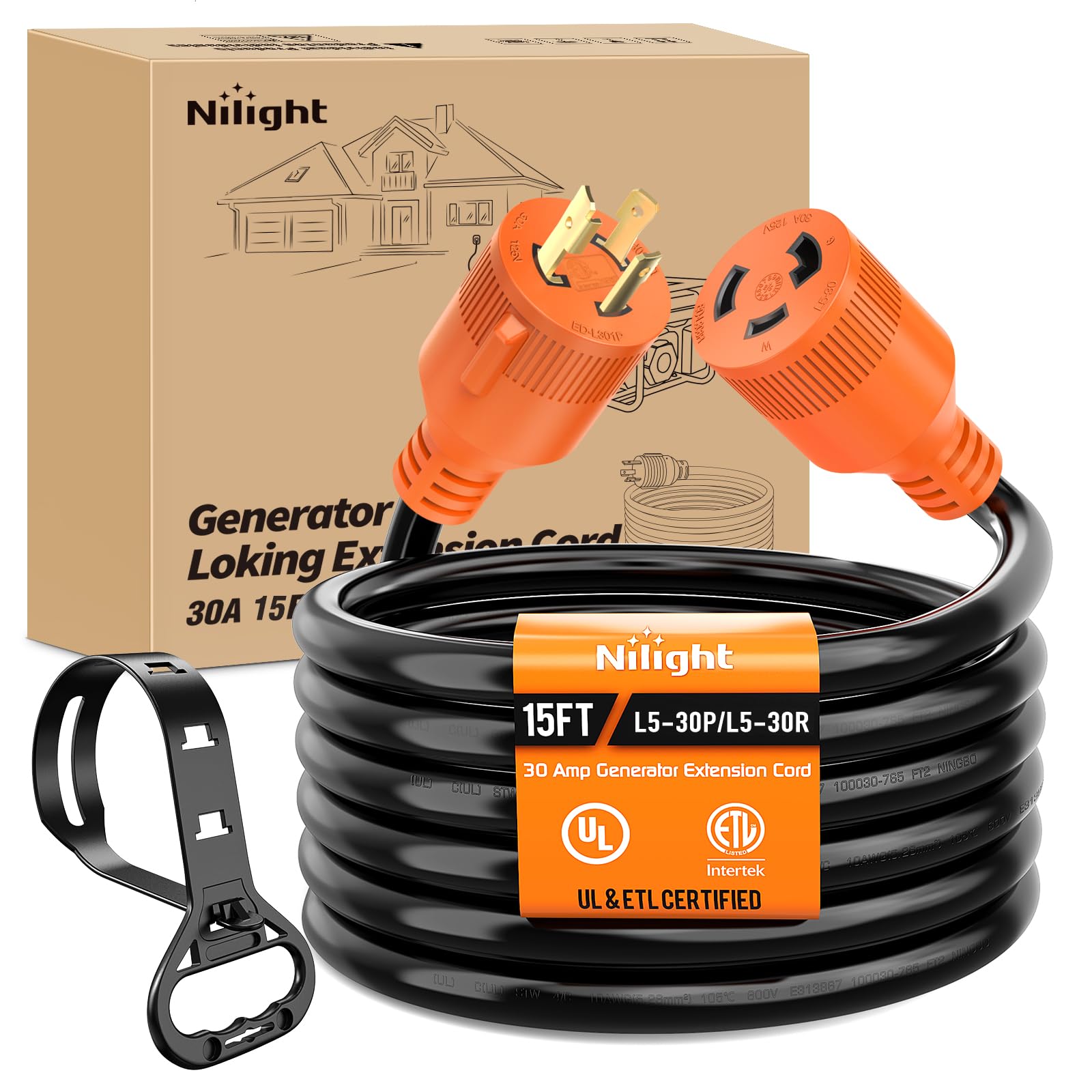 Nilight 30 Amp 15FT Generator Extension Cord 3 Prong RV Power Cords
