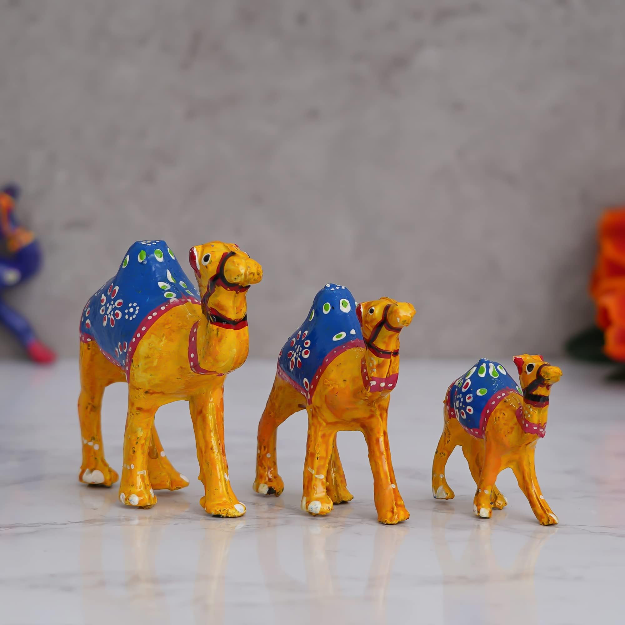 Set of 3 Multicolor Camel Statues Animal Figurines Decorative Showpieces for Home, Office, Table Decor, and Gift Purpose