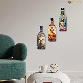 Artvibes Meditating Gautam Buddha Wooden Wall Hanging for Home Decor | Decoration Items for Livingroom | Art Item for Office | Decorative Mdf Wall Hanger Artwork (WH_9507N), (Set of 3)