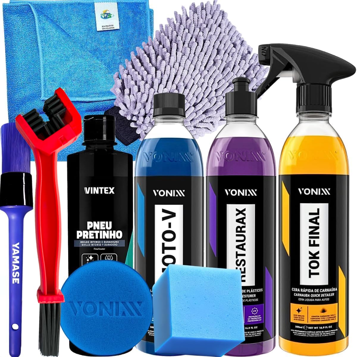 Kit Lavagem Completa Para Moto Shampoo Moto-V Revitalizador de